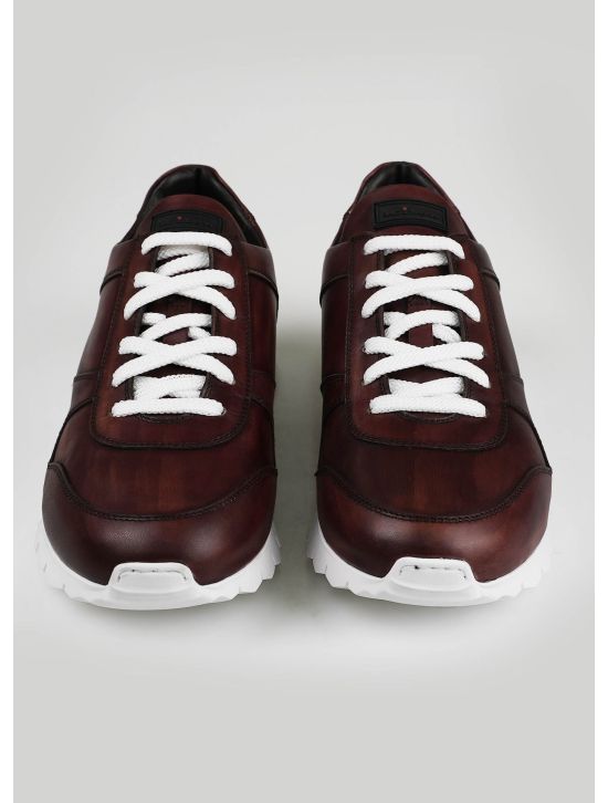 Kiton Kiton Burgundy Leather Fur Sheepskin Sneakers Burgundy 001