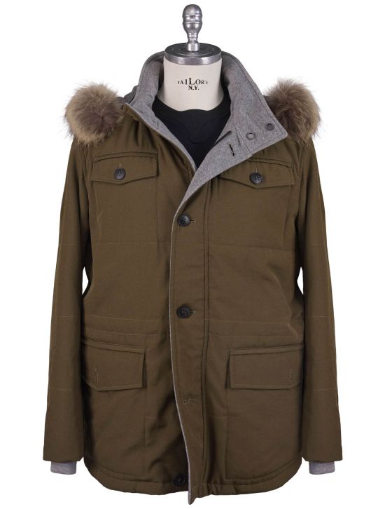 Kiton Kiton Pl Cotton With Raccoon Fur Coat Green 000