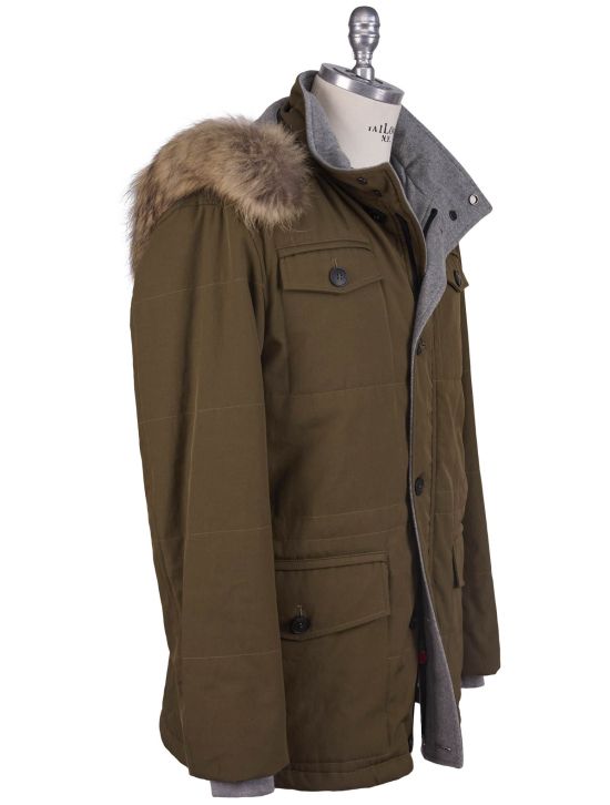 Kiton Kiton Pl Cotton With Raccoon Fur Coat Green 001