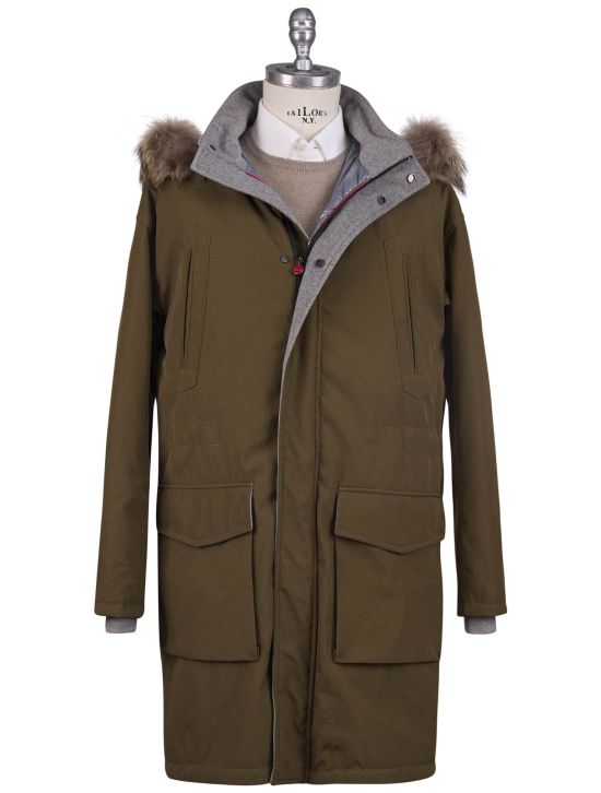 Kiton Kiton Green PL Cotton With Racoon Fur Coat Green 000