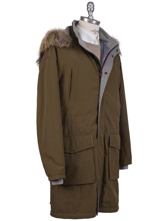 Kiton Kiton Green PL Cotton With Racoon Fur Coat Green 001