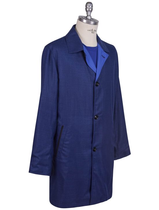 Kiton Kiton Blue Virgin Wool Silk Linen Pl Reverse Overcoat Blue 001