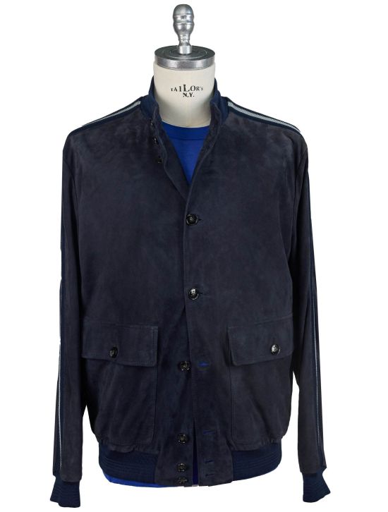 Kiton Kiotn Blue Leather Coat Blue 000