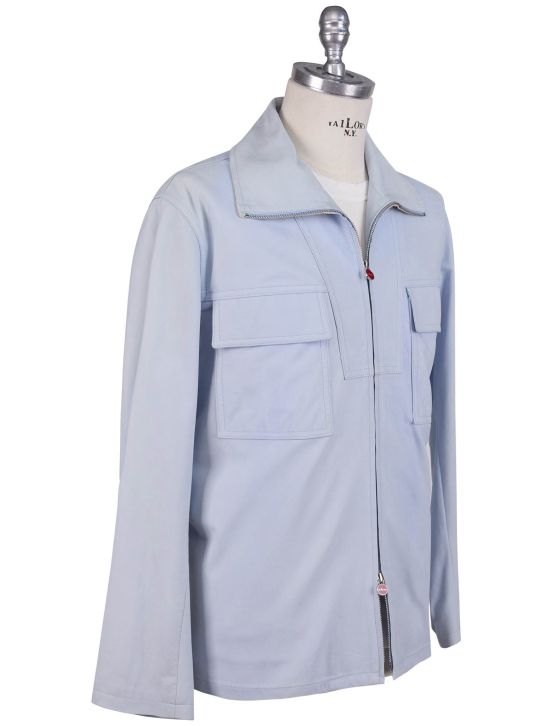 Kiton Kiton Light Blue Leather Coat Light Blue 001