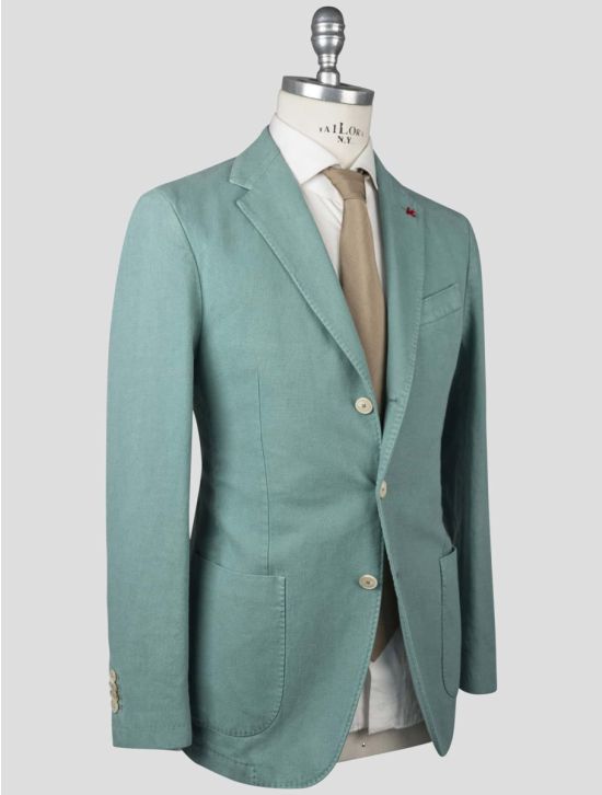 Isaia Isaia Green Cotton Linen Blazer Green 001