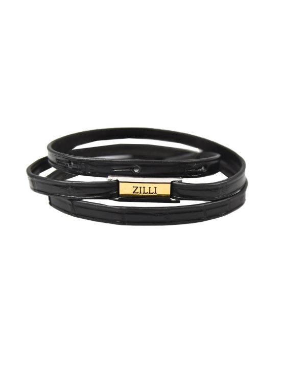 Zilli Zilli Black Leather Crocodile Bracelet Black 000