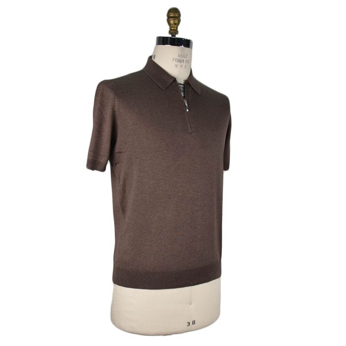 Barba Napoli Brown Silk Polo Half Zip main product photo