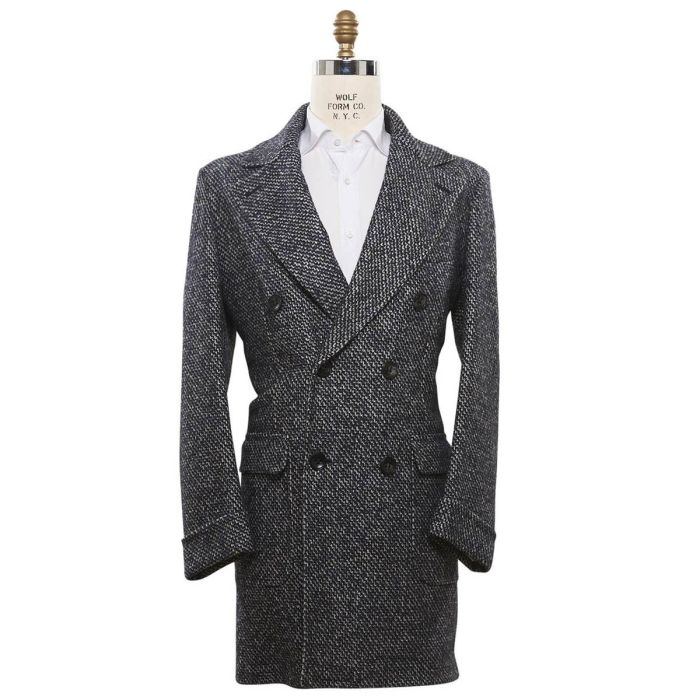 KITON Blue White Cashmere Wool Alphaca Silk Overcoat main product photo