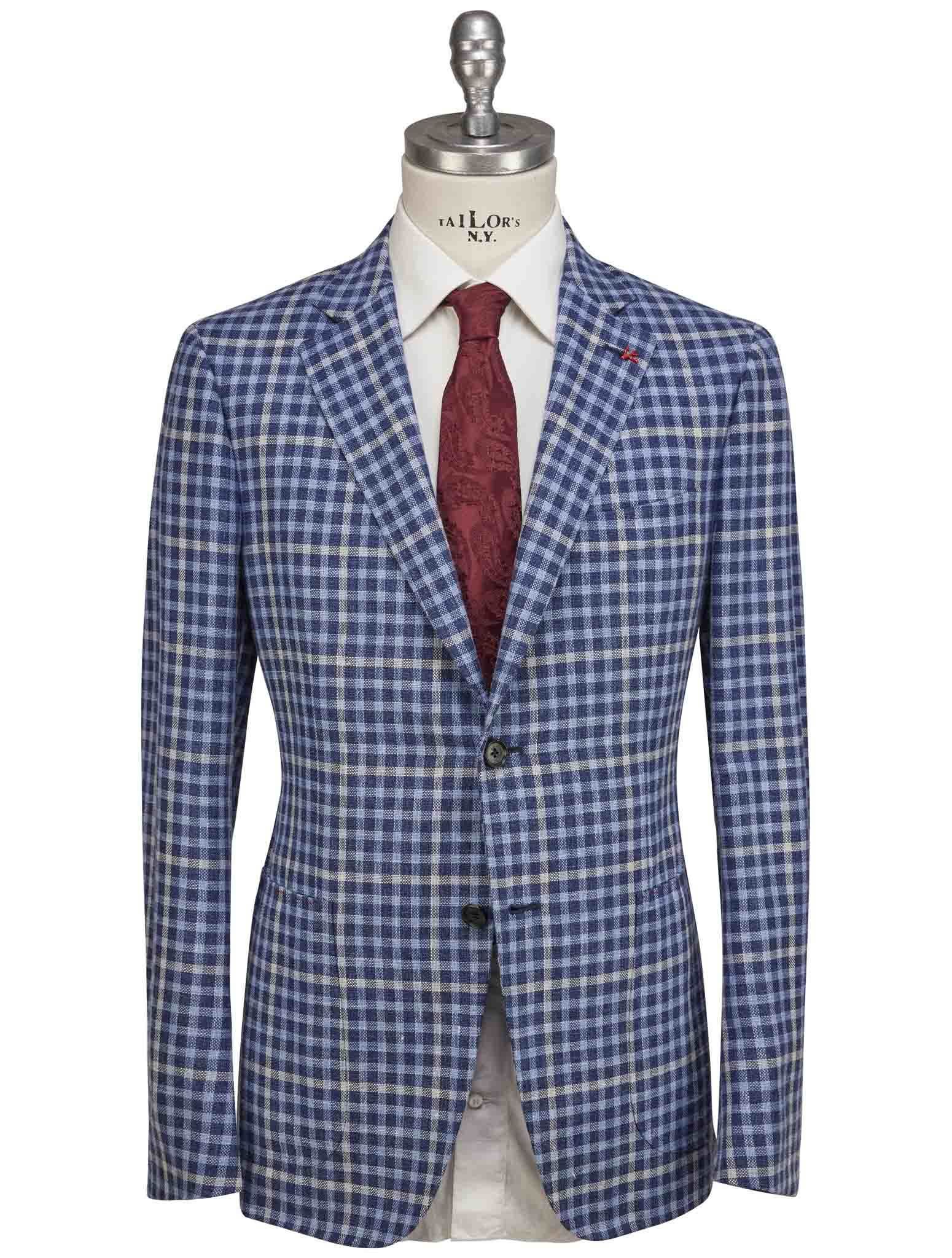 Isaia Blue Wool Silk Linen Pa Blazer | IsuiT