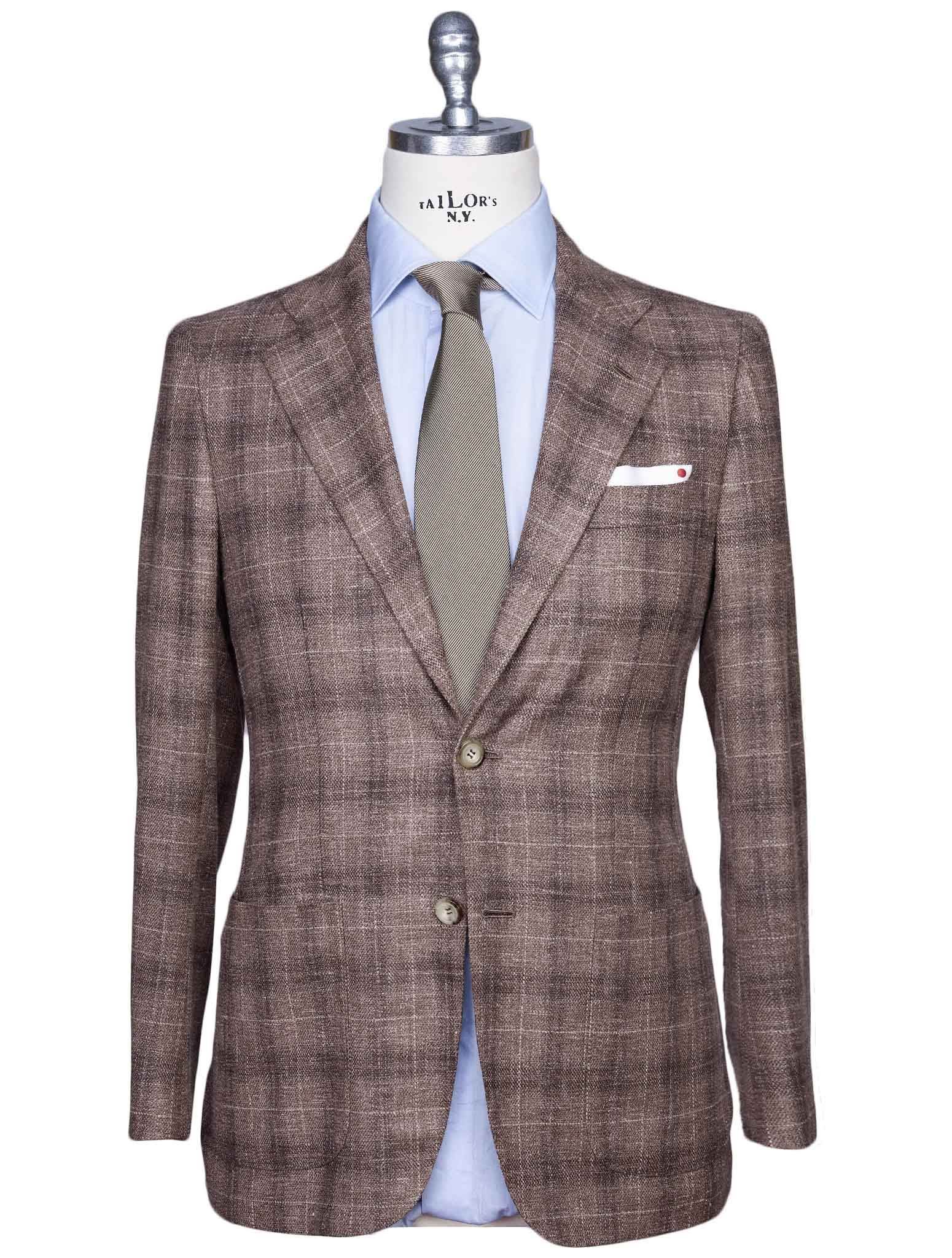 Kiton Brown Virgin Wool Cashmere Silk Linen Pa Blazer