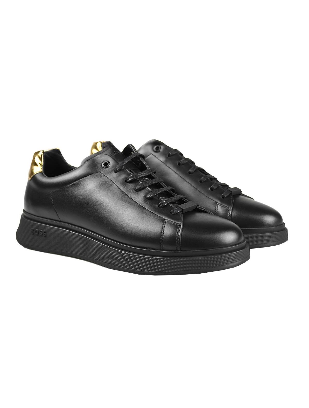 BOSS Zayn Low-top Trainers In Perforated Leather in Black for Men | Lyst