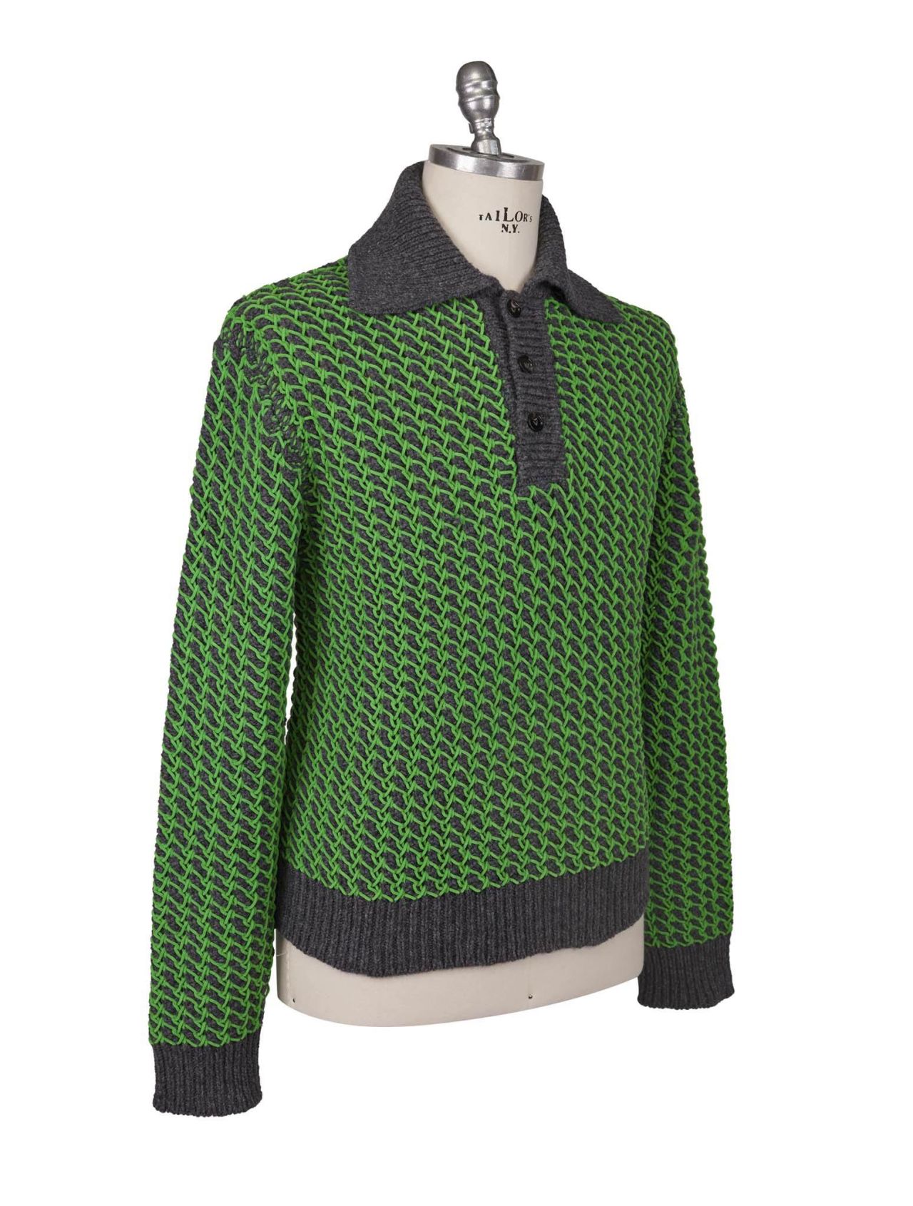 Bottega Veneta Green Gray Wool Pa Sweater Half Button