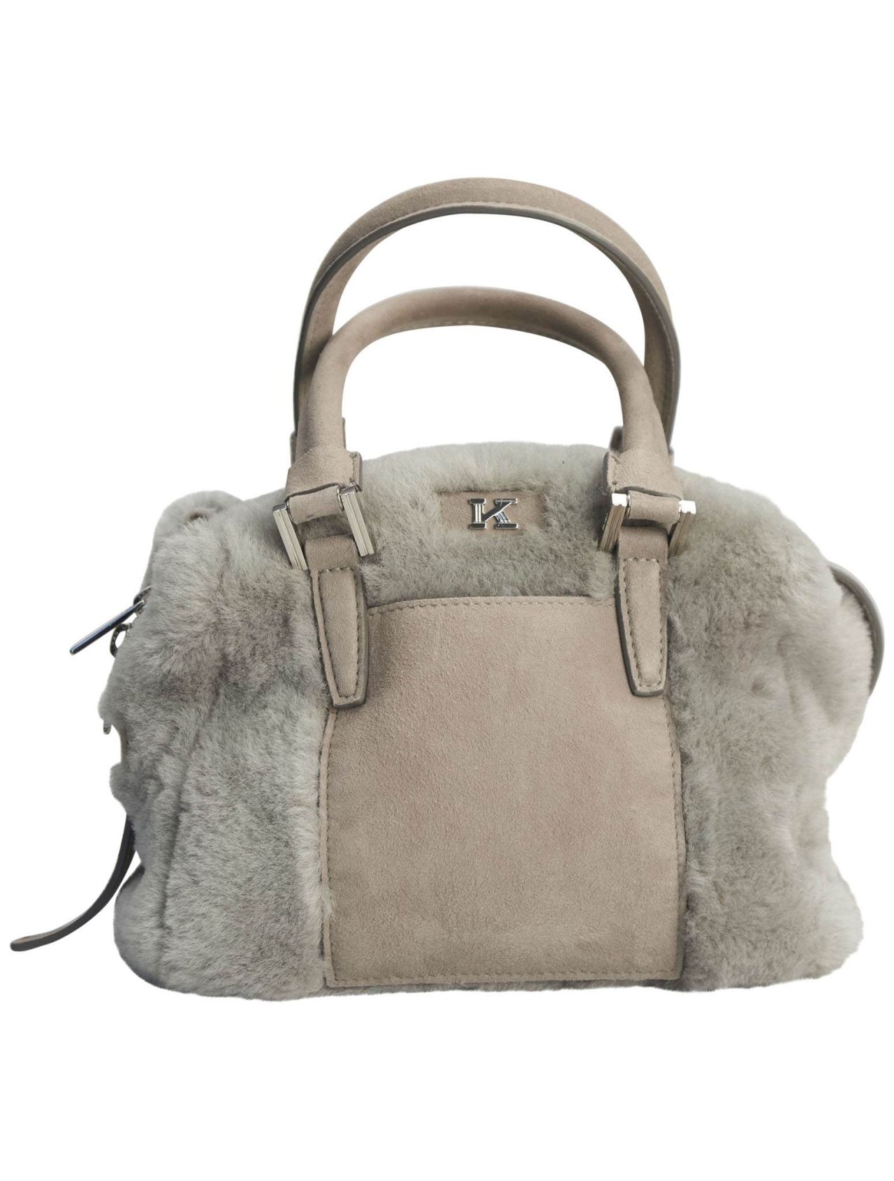 Kiton Gray Leather Shearling Lambskin Bag | IsuiT