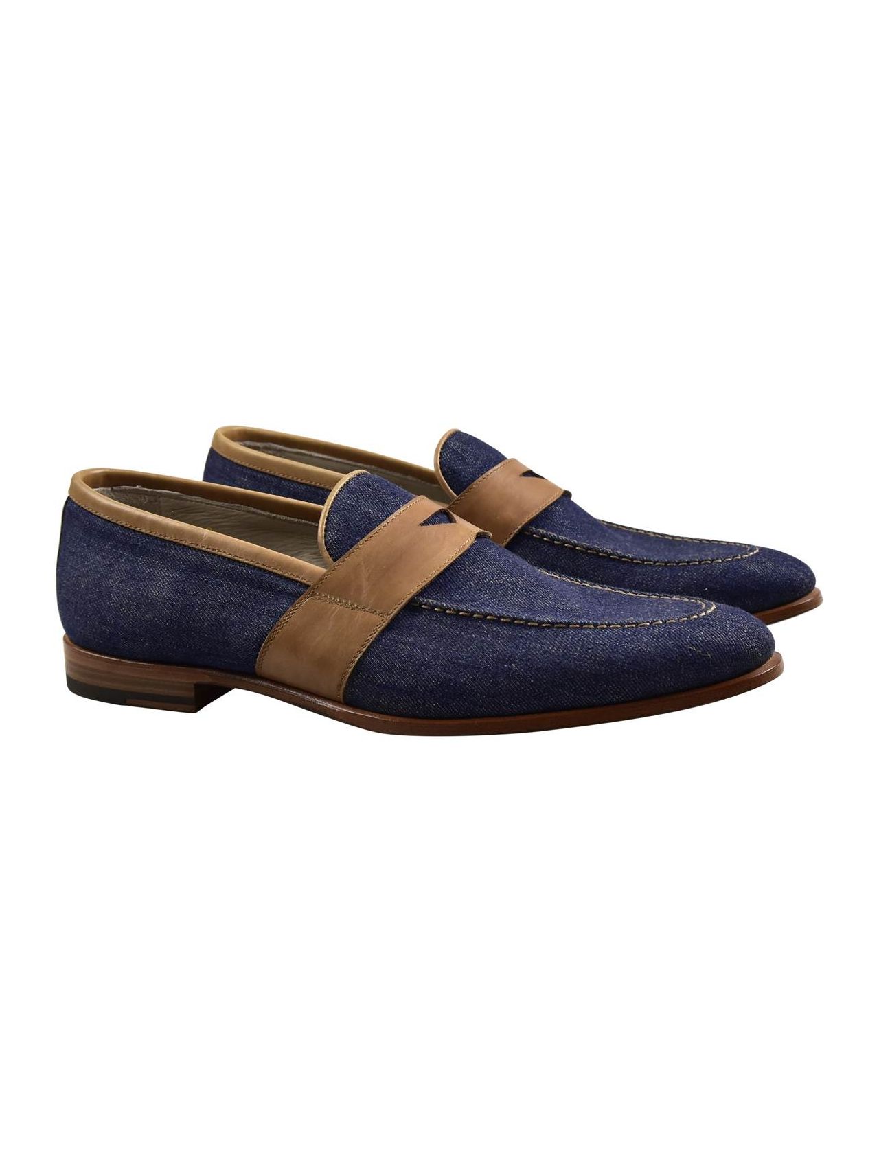 KITON Brown Denim Leather Cotton Dress Shoes main product photo