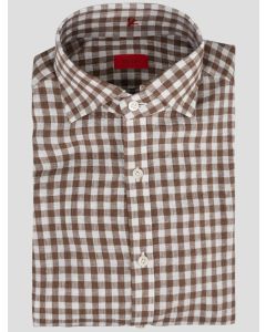 Isaia Isaia Brown White Linen Shirt Brown / White 000