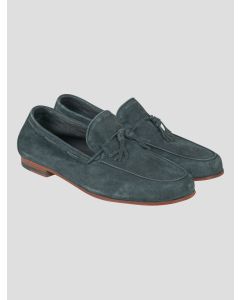 Isaia Isaia Blue Leather Suede Loafers Shoes Blue 000