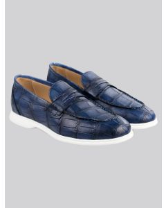 Kiton Kiton Blue Leather Crocodile Loafers Blue 000