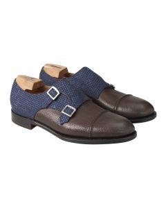 Kiton Kiton Blue Brown Leather Cashmere Silk Virgin Wool Dress Shoes Brown / Blue 000