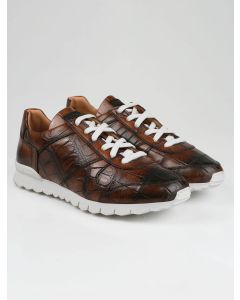 Kiton Kiton Brown Leather Crocodile Fur Sheepskin Sneakers Brown 000