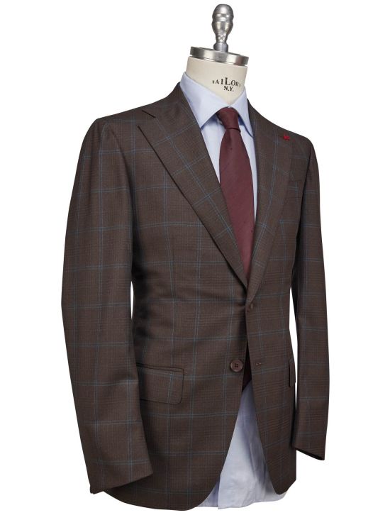 Isaia Isaia Brown Light Blue Wool Suit Brown / Light Blue 001