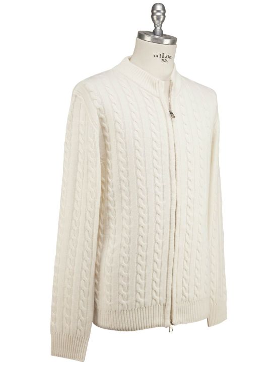 Luigi Borrelli Luigi Borrelli White Wool Cashmere Sweater Full Zip White 001