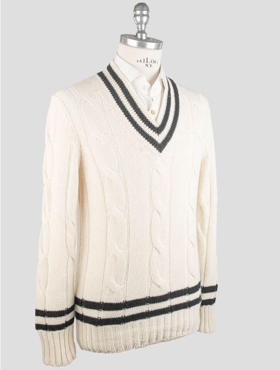 Gran Sasso Gran Sasso White Cashmere Virgin Wool Sweater V-Neck White 001