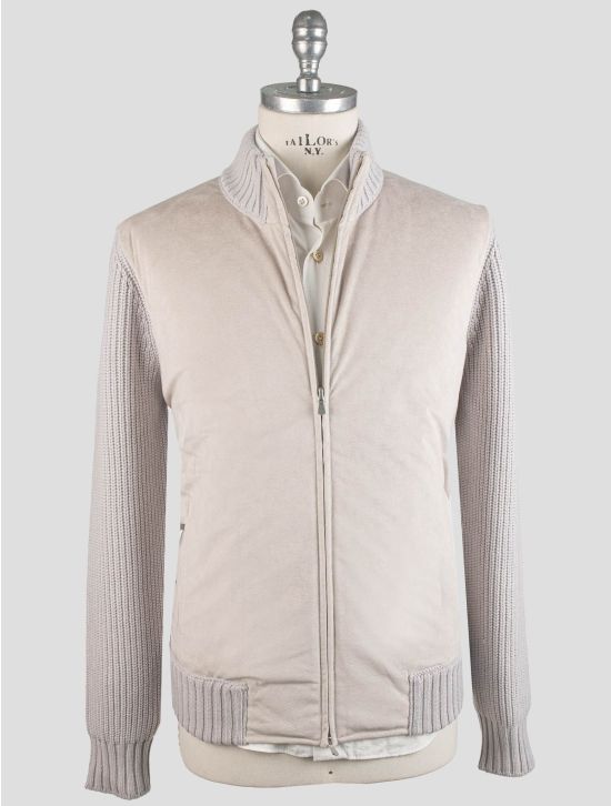 Gran Sasso Gran Sasso Beige Gray Leather suede Wv Viscose Cashmere Coat Full Zip Beige / Gray 000