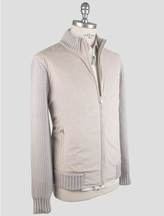 Gran Sasso Gran Sasso Beige Gray Leather suede Wv Viscose Cashmere Coat Full Zip Beige / Gray 001