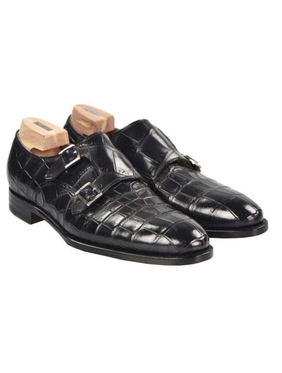 Kiton KITON Black Leather Crocodile Dress Shoes Black 000
