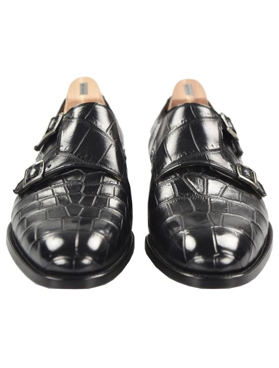 Kiton KITON Black Leather Crocodile Dress Shoes Black 001