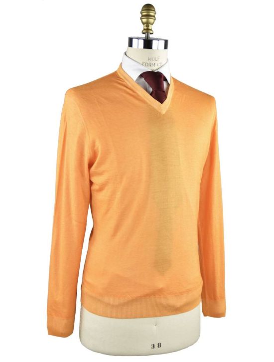 Kiton KITON ORANGE Cashmere Silk Vneck Sweater Orange 001