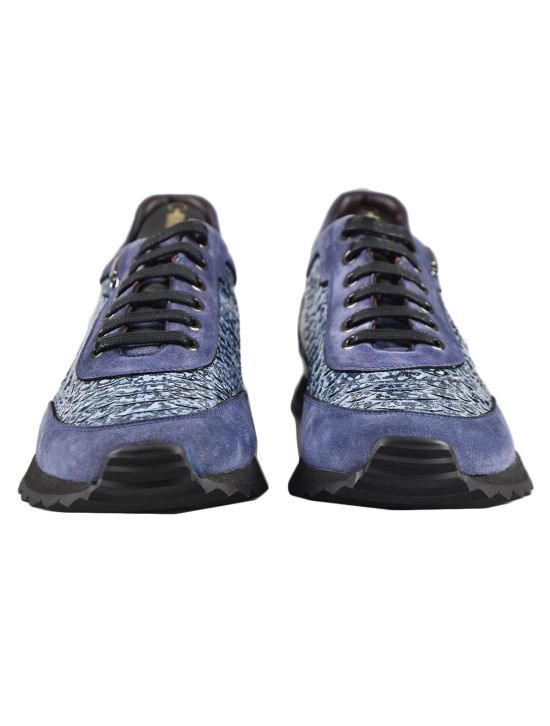 Zilli ZILLI Blue Leather Suede Snakeskin Shoes Blue 001