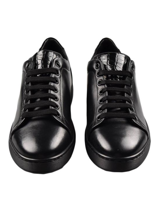 Kiton KITON Black Leather Crocodile Shoes Black 001