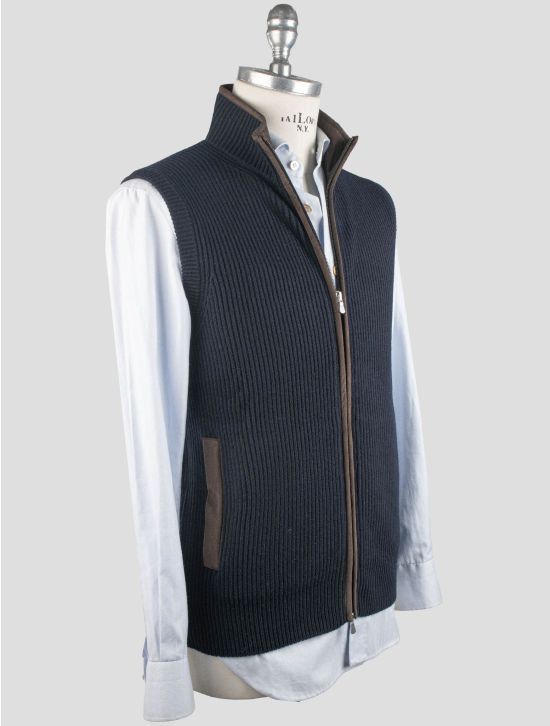 Gran Sasso Gran Sasso Blue Virgin Wool Viscose Cashmere Sweater Full Zip Blue 001