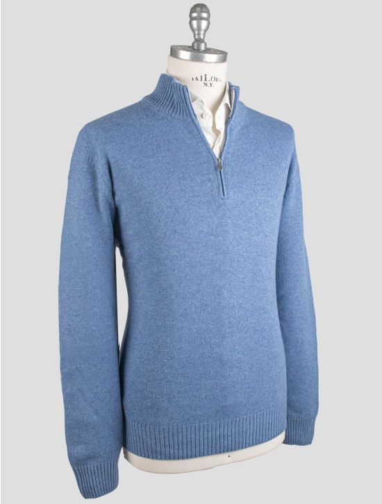 Gran Sasso Gran Sasso Bue Virgin Wool Viscose Cashmere Sweater Half Zip Blue 001