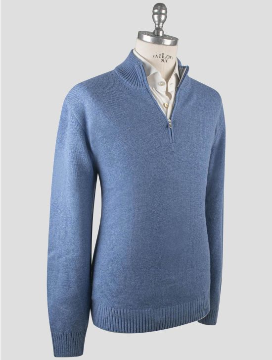 Gran Sasso Gran Sasso Blue Virgin Wool Cashmere Viscose Sweater Full Zp Blue 001