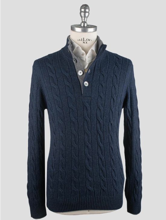Gran Sasso Gran Sasso Blue Cashmere Sweater Half Button Blue 000