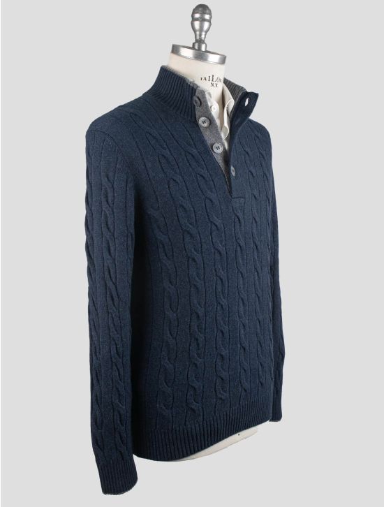 Gran Sasso Gran Sasso Blue Cashmere Sweater Half Button Blue 001