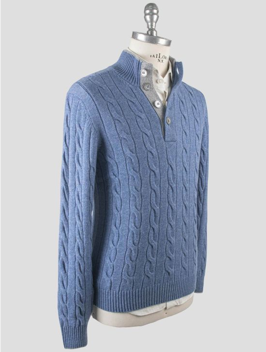 Gran Sasso Gran Sasso Light Blue Cashmere Sweater Half Button Light Blue 001