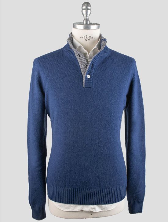Gran Sasso Gran Sasso Blue Virgin Wool Sweater Half Button Blue 000