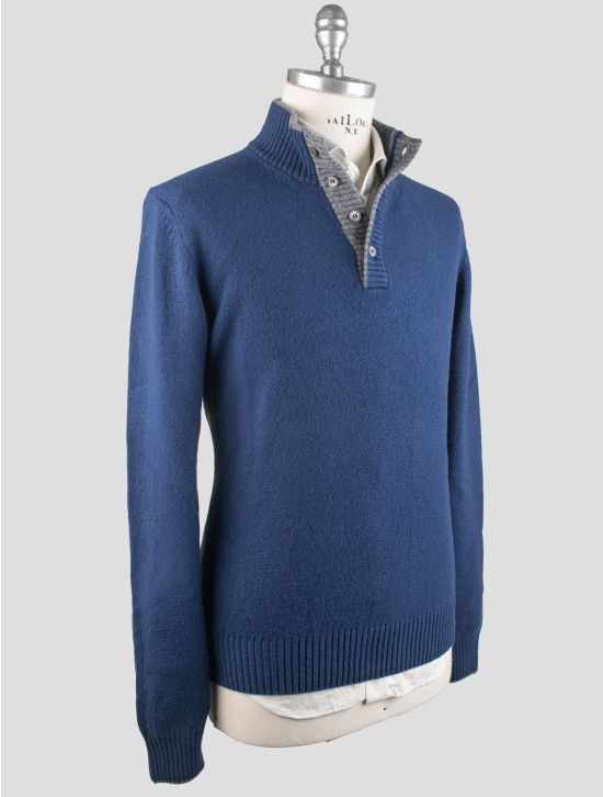 Gran Sasso Gran Sasso Blue Virgin Wool Sweater Half Button Blue 001
