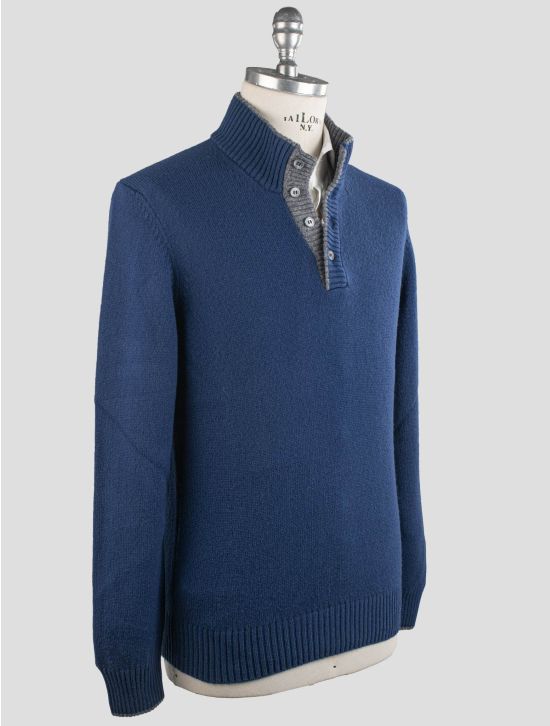 Gran Sasso Gran Sasso Button Virgin Wool Sweater Half Button Blue 001