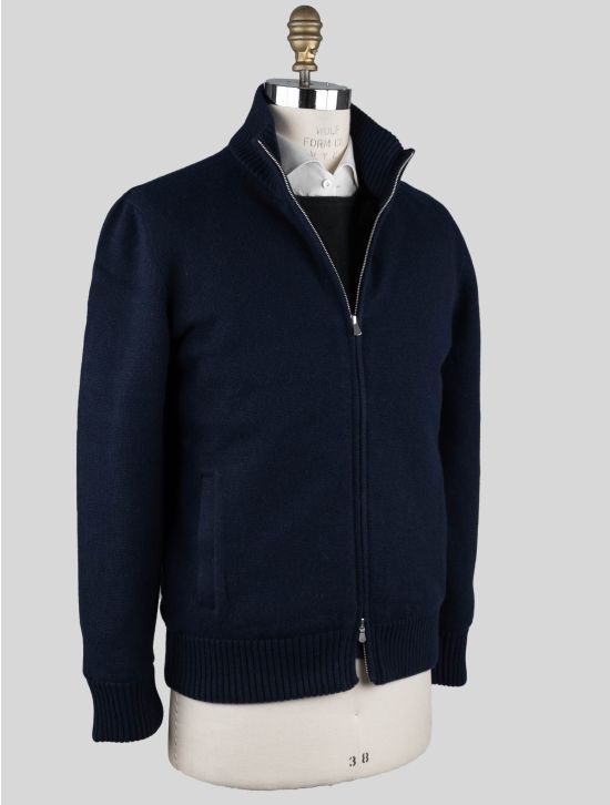 Barba Napoli Barba Napoli Blue Cashmere Faux Fur Pl Sweater Coat Blue 001