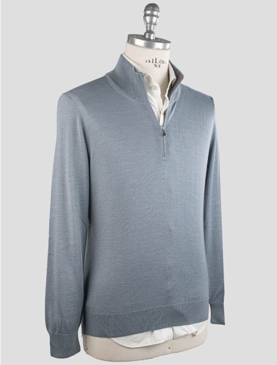 Gran Sasso Gran Sasso Light Blue Cashmere Silk Sweater Half Zip Light Blue 001