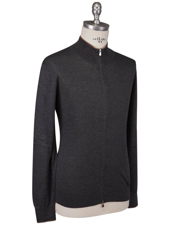 Gran Sasso Gran Sasso Gray Silk Cotton Sweater Full Zip Gray 001