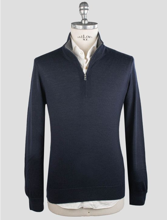 Gran Sasso Gran Sasso Blue Cashmere Silk Sweater Half Zip Blue 000