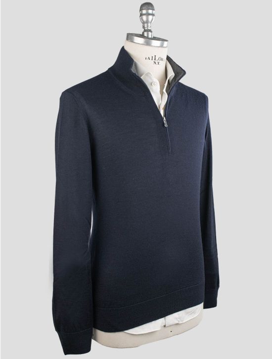 Gran Sasso Gran Sasso Blue Cashmere Silk Sweater Half Zip Blue 001
