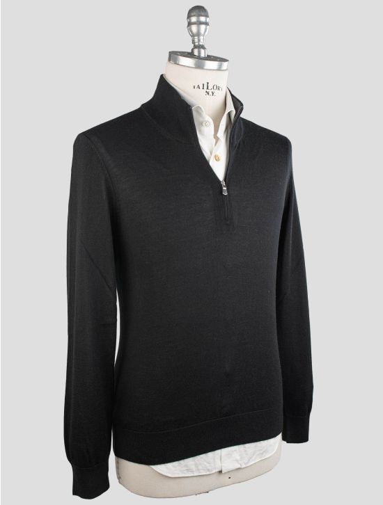 Gran Sasso Gran Sasso Black Cashmere Silk Sweater Half Zip Black 001