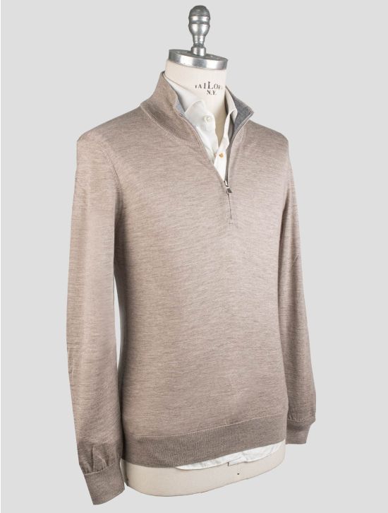 Gran Sasso Gran Sasso Taupe Cashmere Silk Sweater Half Zip Taupe 001