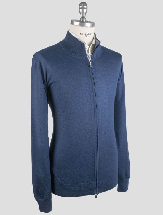 Gran Sasso Gran Sasso Blue Cashmere Silk Sweater Full Zip Blue 001